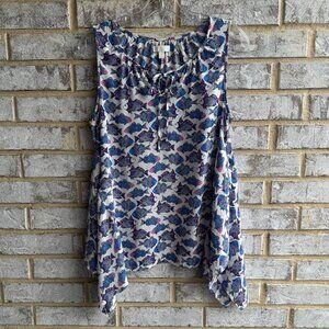 Charming Charlie Sleeveless Tie Neck Colorful Fish Trapezoid Blouse Size M